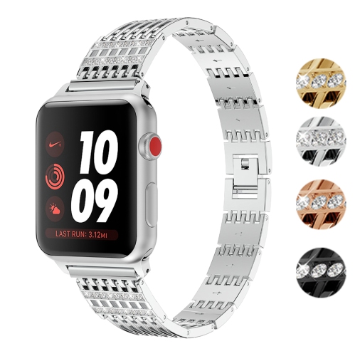 STRAPSCO  Alloy Metal Link Watch Bracelet Band Strap With Rhinestones for Apple Watch Series 1/2/3/4 - 40MM - In Silver