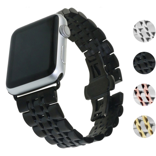 StrapsCo Stainless Steel Link Watch Band Strap for Apple Watch Series 1/2/3/4 - 44mm - Black