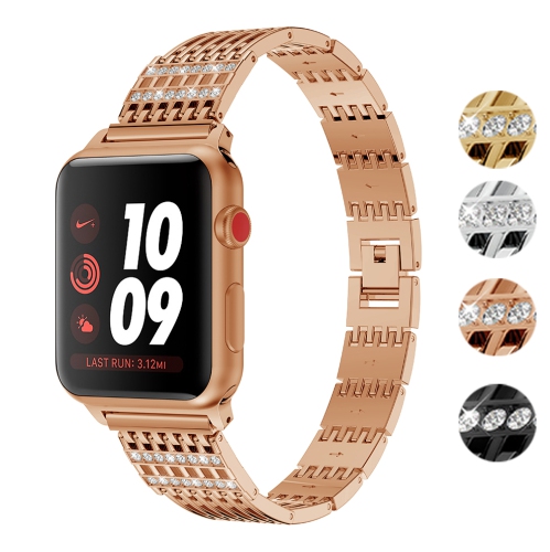 StrapsCo Bracelet de Montre en Chaîne en Alliage de Métal avec Pierres de Strass pour Apple Watch Séries 1/2/3/4 - 40mm - Or Rose