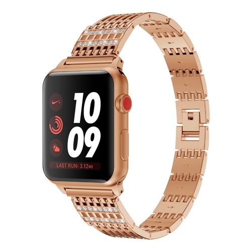 StrapsCo Bracelet de Montre en Chaîne en Alliage de Métal avec Pierres de Strass pour Apple Watch Séries 1/2/3/4 - 40mm - Or Rose