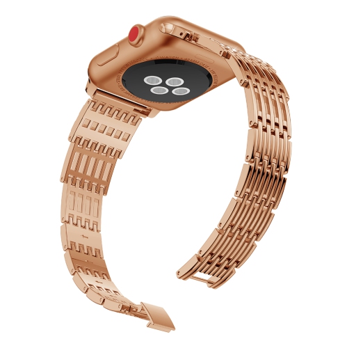 StrapsCo Bracelet de Montre en Chaîne en Alliage de Métal avec Pierres de Strass pour Apple Watch Séries 1/2/3/4 - 40mm - Or Rose