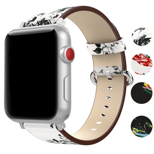 STRAPSCO  Leather Watch Band Strap With Peonies Floral Pattern for Apple Watch Series 1/2/3/4 - 38MM - Peonies In White