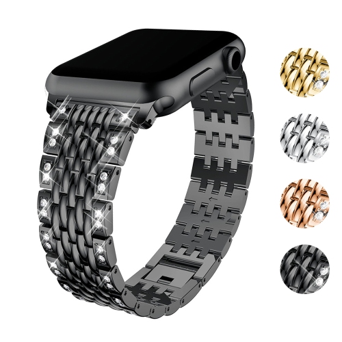 StrapsCo Alloy Metal Watch Bracelet Band Strap with Rhinestones for Apple Watch Series 4 40mm Black Best Buy Canada