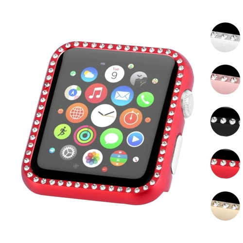 StrapsCo Alloy Metal Protective Case with Rhinestones for Apple Watch Series 1/2/3/4 - 42mm - Red