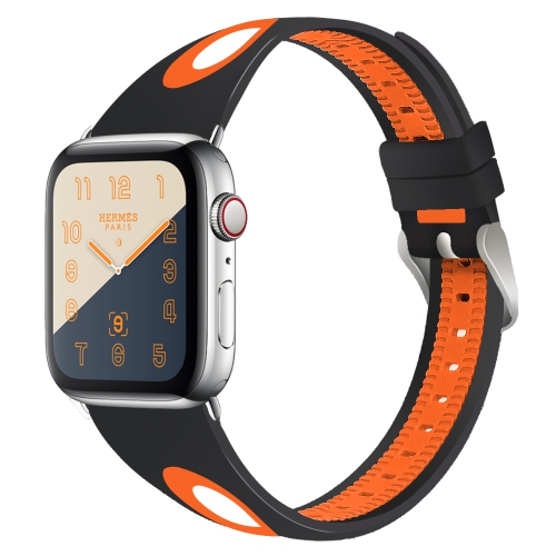 StrapsCo Silicone Rubber Sport Watch Band Strap for Apple Watch Series 4 - 44mm - Black & Orange