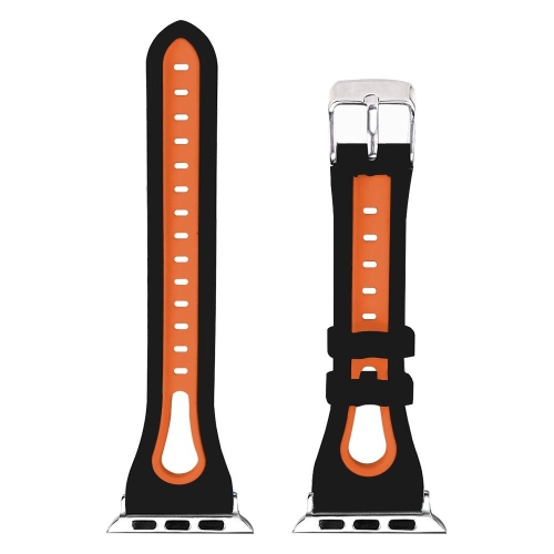 StrapsCo Silicone Rubber Sport Watch Band Strap for Apple Watch Series 4 - 44mm - Black & Orange