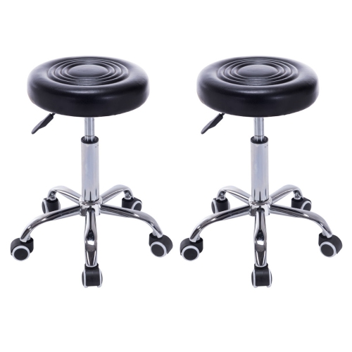 Gymax Set of 2 Black Adjustable Hydraulic Rolling Swivel Stool Salon Massage Spa