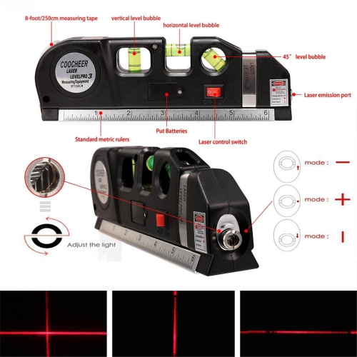axGear Multifunction Level Laser Horizon Vertical Measure Tape Metric Ruler Tool 8Ft