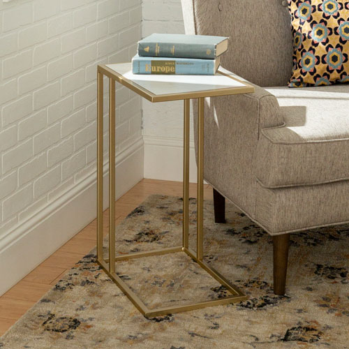 Winmoor Home Modern Rectangular End Table - Faux White Marble/Gold