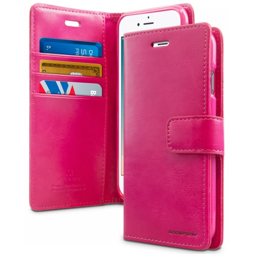 TopSave Goospery BlueMoon Card Slot With Magnetic Clip Leather Folio Wallet Flip Case For Iphone 7, 8,SE(20)(4.7"),Hot Pink