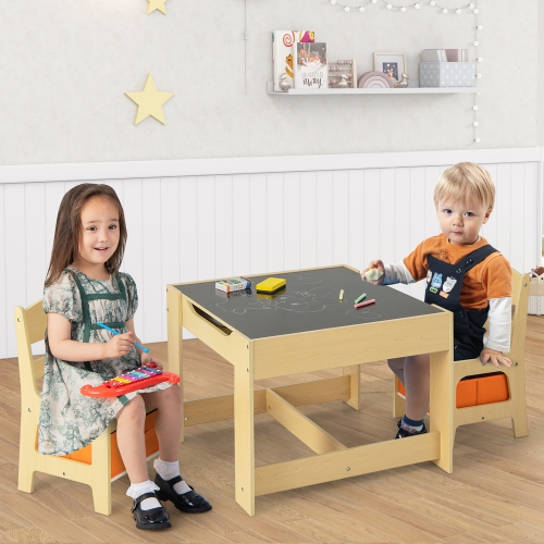 Gymax Children Kids Table Chairs Set With Storage Boxes Blackboard Whiteboard Drawing