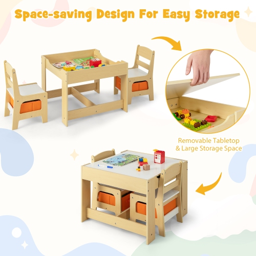 Gymax Children Kids Table Chairs Set With Storage Boxes Blackboard Whiteboard Drawing