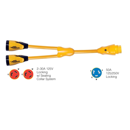 Marinco Y504-2-30 EEL-30A-125V Female to (1)50A-125/250V Male "Y" Adapter - Yellow