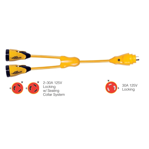 MARINCO  Y30-2-30 Eel (2)30A-125V Female to (1)30A-125V Male "y" Adapter - In Yellow