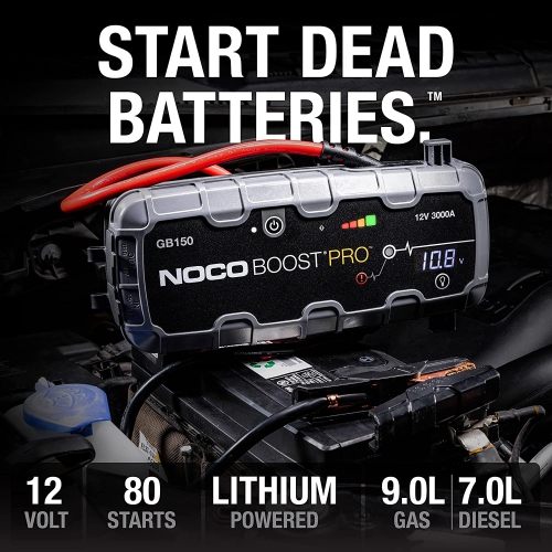 Boost Pro GB150 3000 Amp 12-Volt UltraSafe Lithium Car Battery Booster Pack, Portable Power Bank Charger, and Jumper Cables.