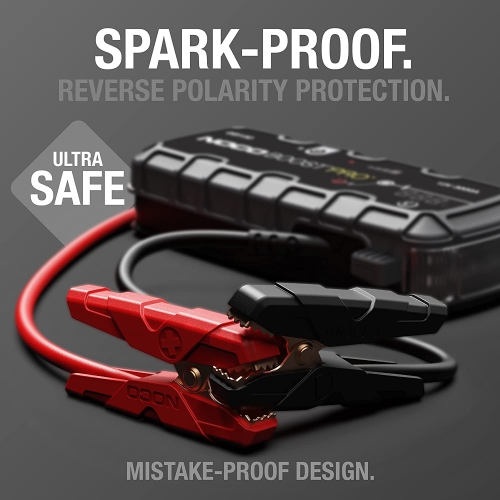 Boost Pro GB150 3000 Amp 12-Volt UltraSafe Lithium Car Battery Booster Pack, Portable Power Bank Charger, and Jumper Cables.