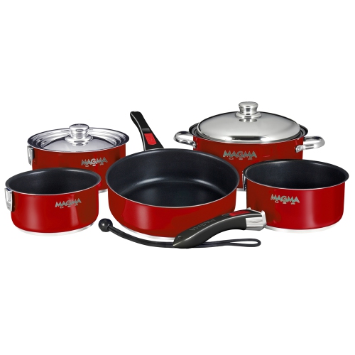 MAGMA  Nesting 10-Piece Induction Compatible Cookware - Exterior & Slate Black Ceramica Non-Stick Interior In Red