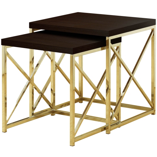 MONARCH  Specialties I 3237 Nesting Table 2PCs Set Cappuccino Metal In Gold