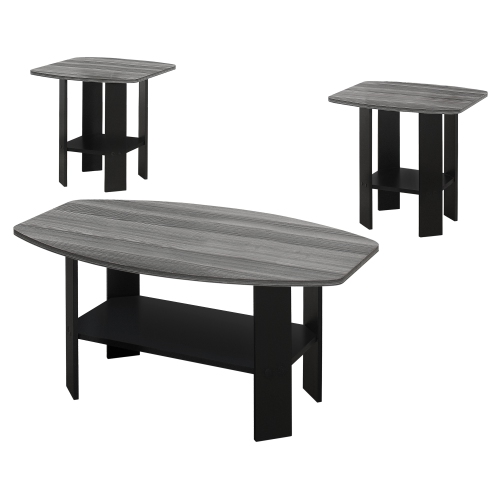 Monarch Specialties I 7928P Table Set 3Pcs Set Black Grey Top