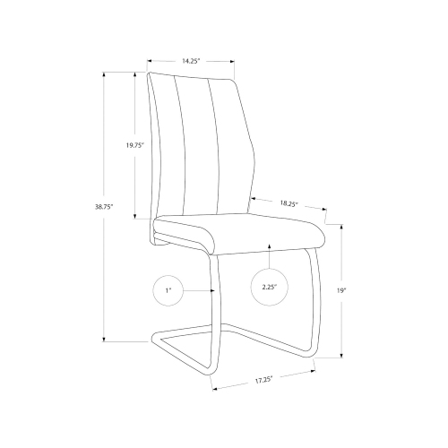 Monarch Specialties Contemporary 39"H 2 Piece Leather-Look/Metal Dining Chair - Black