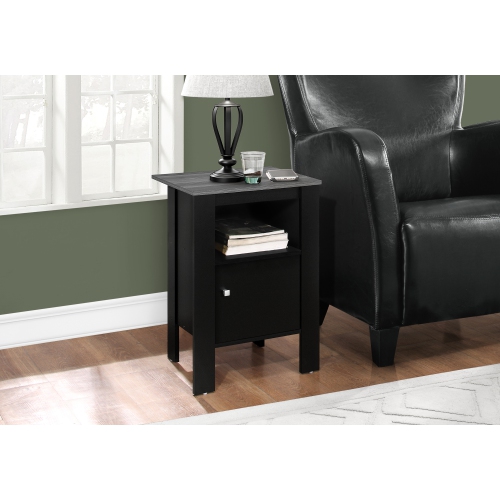 MONARCH SPECIALTIES  I 2134 Accent Table Grey Top Night Stand With Storage In Black