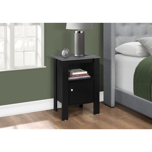 Monarch Specialties I 2134 Accent Table Black Grey Top Night Stand With Storage