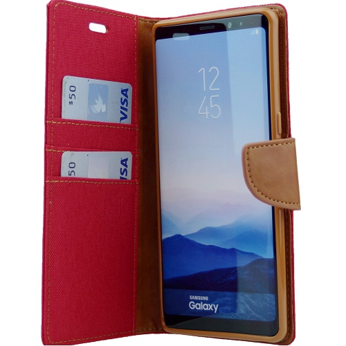 étui agenda Samsung S10e en toile de goospery, rouge