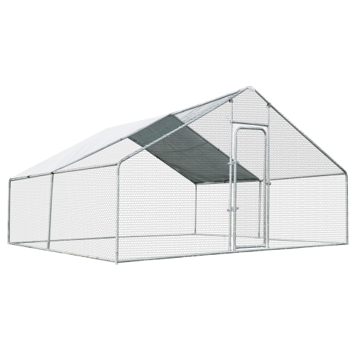 GYMAX  Large Walk In Chicken Coop Run House Shade Cage 13'x13' With Roof Cover Backyard