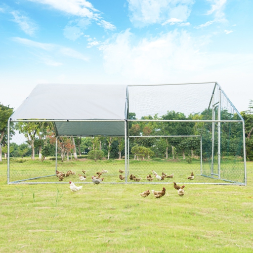 Gymax Large Walk In Chicken Coop Run House Shade Cage 13'x13' with Roof Cover Backyard
