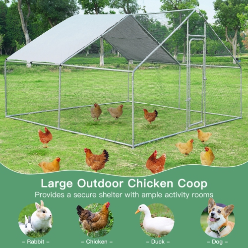 Gymax Large Walk In Chicken Coop Run House Shade Cage 13'x13' with Roof Cover Backyard