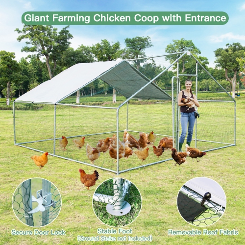Gymax Large Walk In Chicken Coop Run House Shade Cage 13'x13' with Roof Cover Backyard