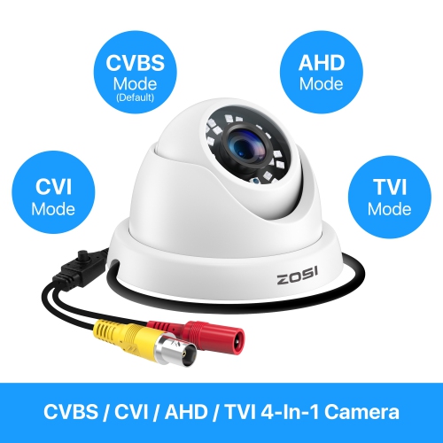 ZOSI 2MP 1080P Add-on Wired Outdoor Surveillance Home Security Camera with 80ft IR Night Vision for TVI/CVI/AHD/CVBS DVR Recorder - White