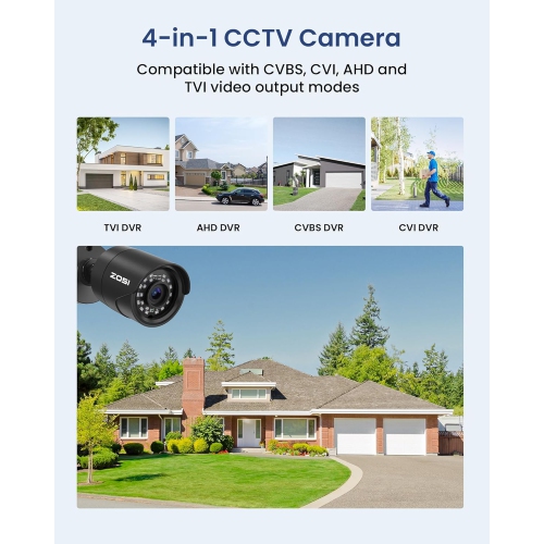 ZOSSI – caméra de surveillance avec fil HD hybride 4-en-1 2&nbsp;Mpx HD 1080P pour enregistreur vidéo numérique et système de caméra de surveillance