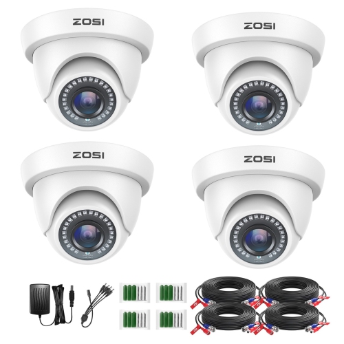 ZOSI  Add-On Wired 1080P 2Mp Outdoor Security Camera Kit, 4PCs HD-Tvi Dome Surveillance Camera for HD-Tvi Dvr Surveillance Recorder, 80Ft Night