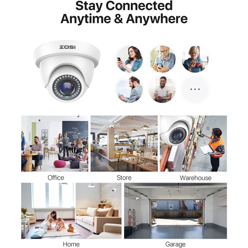 ZOSI Add-On Wired 1080P 2MP Outdoor Security Camera Kit, 4pcs HD-TVI Dome Surveillance Camera for HD-TVI DVR Surveillance Recorder, 80ft Night