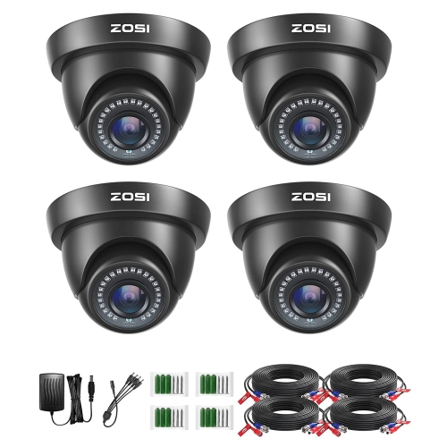 ZOSI  Add-On Wired 1080P 2Mp Outdoor Security Camera Kit, 4PCs HD-Tvi Dome Surveillance Camera for HD-Tvi Dvr Surveillance Recorder, 80Ft Night