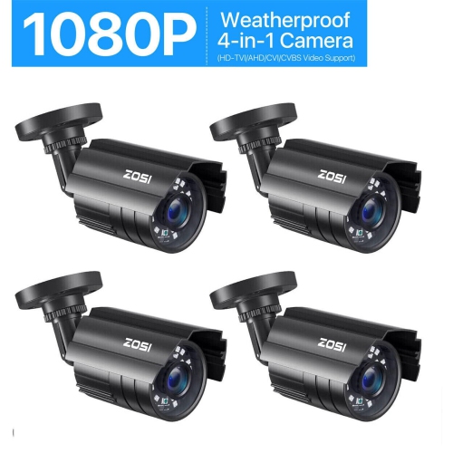 Caméra de surveillance vidéo filaire 1080p supplémentaire de ZOSI avec vision nocturne 80 pi pour enregistrement vidéo DVR 1080p/4 Mpx/4K - Paquet de