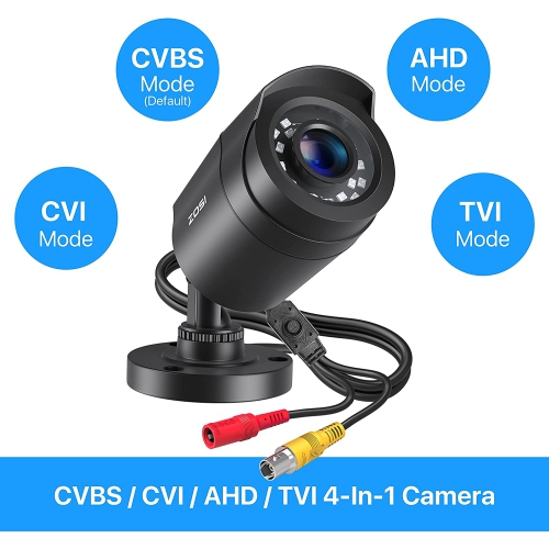 ZOSI – Caméra surveillance analogique compacte 4-en-1 hybride 2&nbsp;Mpx HD 1080p avec fil pour enregistreur et caméra DVR TVI/CVI/AHD/CVBS, vision