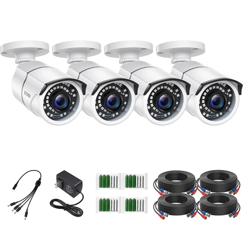 ZOSI  Add-On Wired 1080P HD-Tvi Security Camera Kit, 4PCs Bullet Outdoor Surveillance Camera for HD-Tvi Dvr Security System, 120Ft Night Vision, Ip67