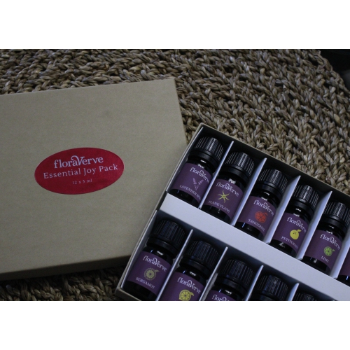 Floraverve Essential JOY Pack, Natural & 100% Pure Aromatherapy Essential Oils Starter Kit 12 X 5mL