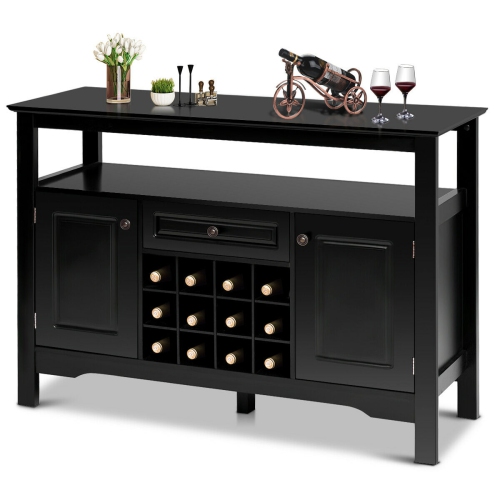 Gymax Storage Buffet Sever Cabinet Sideboard Table Wood Wine Rack