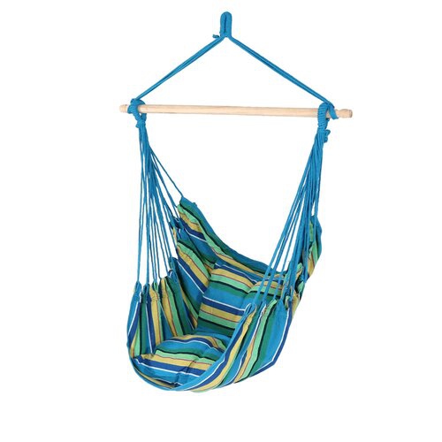 Hanging Design Hammock Chair Swing Polyester and Cotton Striped Indoor 265 Pounds Ocean Breeze