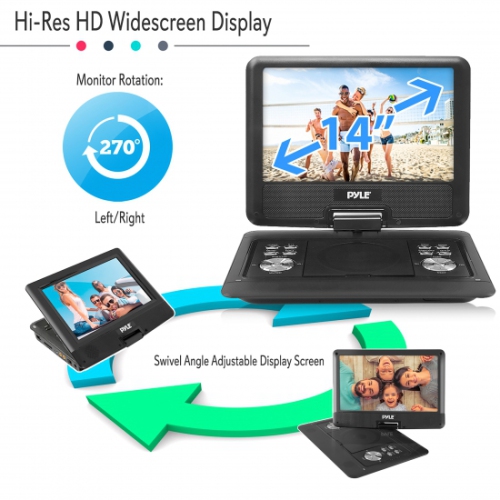 PyleHome 14 Portable CD/DVD Player, Hi-Re Widescreen Display with Rechargeable Battery PDH14
