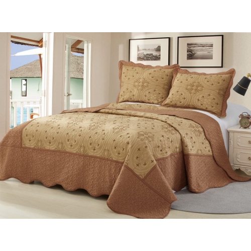 Imperial Embroidered 3 Piece Bed Quilt Bedspread Coverlet