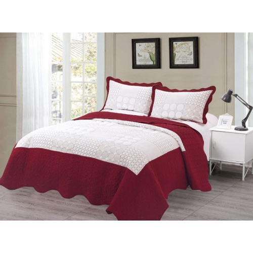Imperial Embroidered 3 Piece Bed Quilt Bedspread Coverlet Red