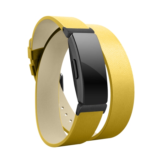 StrapsCo Bande Bracelet de Montre en Cuir Double Tour Enroulé Autour avec Boucle Noir pour Fitbit Inspire & Inspire HR - Jaune