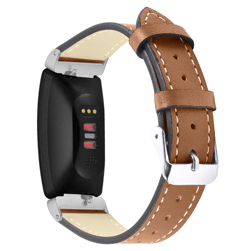 StrapsCo Leather Watch Band Strap with Contour Stitching for Fitbit Inspire & Inspire HR - Brown