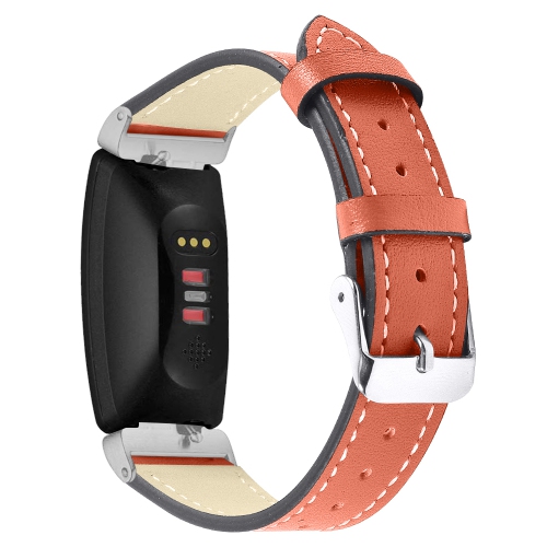 STRAPSCO  Leather Watch Band Strap With Contour Stitching for Fitbit Inspire & Inspire Hr - In Orange