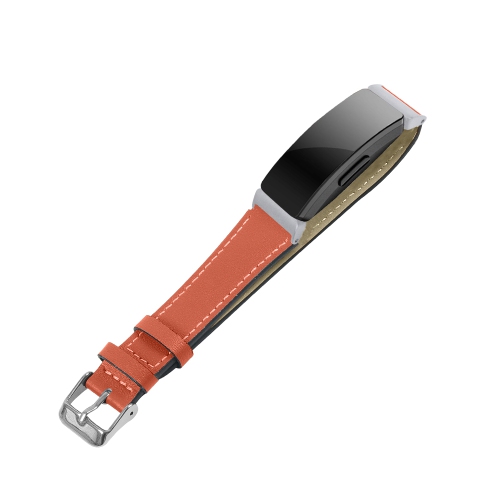 StrapsCo Leather Watch Band Strap with Contour Stitching for Fitbit Inspire & Inspire HR - Orange