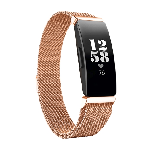 StrapsCo Stainless Steel Milanese Mesh Watch Band Strap for Fitbit Inspire & Inspire HR - Medium-Long - Rose Gold